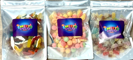 3 bags of branded Sweets n Smiles 500g mix bags including Gummy Mix, Fizzy Mix and Boiled Mix 