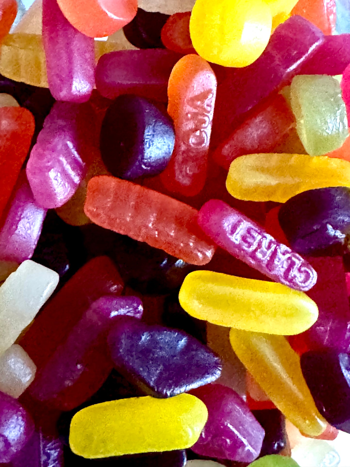 Delicious looking multi coloured wine gums 